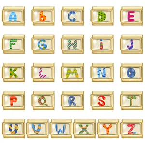 DIY Italian Charm Bracelet Links Stainless Steel Gold Plated Alphabet A-Z Colorful Pattern Modular Charms For Men Women Jewelry Making Accessories
