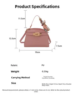 Pink croc-embossed PU handbag with floral scarf and dimensions: 19cm x 13.5cm x 7.5cm