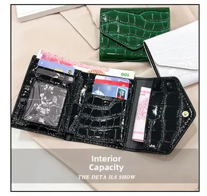 Detail showing internal capacity of crocodile textured wallets with card and cash slots