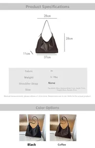 Detailed dimension guide and specifications for large vintage PU leather tote handbag