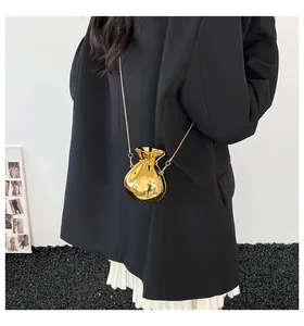 Mini borsa a tracolla dorata a specchio a forma di sacchetto con catena sottile