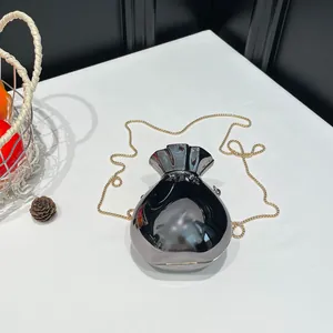 Borsa da Sera in Acrilico a Forma di Sacco della Fortuna per Donna Finitura Metallica a Specchio Mini Borsa a Tracolla Festa