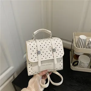 Vintage polka dot small backpack white faux leather stylish dual-use handbag for women