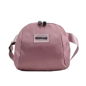 Portable pink purple PU leather crossbody cosmetic bag with durable zipper closure