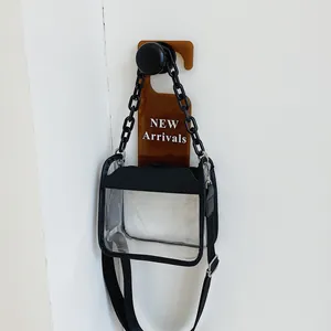 Fashion Clear PVC Crossbody Bag For Women Small Transparent Square Handbag With Chunky Chain And Adjustable Wide Strap