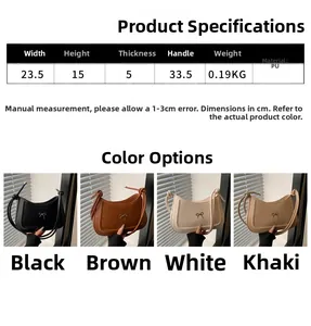 Detailed size parameters and color options for the stylish PU leather bow shoulder bag