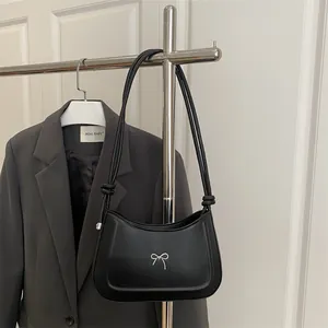 Women Minimalist Bow Knot Underarm Bag Large Capacity PU Leather Hobo Shoulder Bag With Knotted Strap Fashion Daily Bag