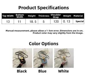 Size chart for mini floral crossbody bag with dimensions and strap length details