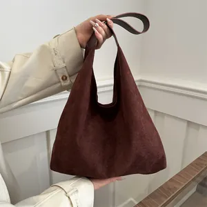 Faux Suede Frosted PU Leather Hobo Bag Large Capacity Slouchy Shoulder Tote For Women Retro Commute