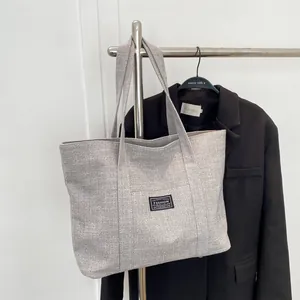 Women Large Capacity Canvas Tote Bag Fashion Letter Print Shoulder Bag Minimalist Commuting Shopping Handbag