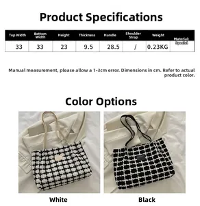 Tableau des tailles détaillé pour le sac cabas à carreaux avec dimensions et couleurs