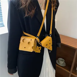 Ensemble créatif de sacs bandoulière jaunes en forme de fromage avec des trous