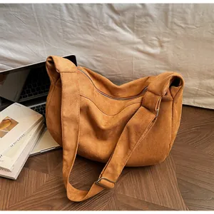 Detail of caramel corduroy tote bag featuring adjustable shoulder strap and top zipper closure