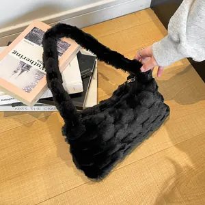 Borsa a Tracolla da Donna in Peluche con Texture a Bolle Grande Capacità in Pelliccia Sintetica Sottobraccio Moda Autunno Inverno