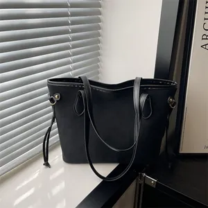Women Large Capacity Tote Bag Vintage Suede Texture Shoulder Bag With Drawstring Metal Ring Simple Commuter Handbag Women Office Daily Travel Shopping Bag