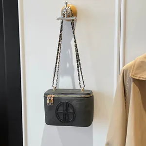 Sac Bandoulière Boîte Rétro pour Femmes Mode Minimaliste Petit Sac à Épaule Avec Chaîne en Métal Double Fermeture Éclair Quotidien