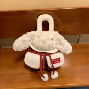 Sac à dos lapin mignon en peluche avec motif à carreaux rouges et tête de lapin blanche
