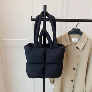 Women Quilted Puffer Tote Bag Large Capacity Lightweight Space Cotton Shoulder Bag Print Padded Handbag For Travel Daily