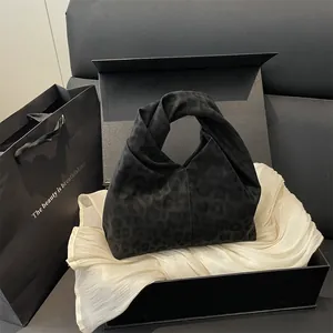 Women Leopard Print Knot Handle Handbag Vintage Suede Fabric Large Capacity Tote Bag For Daily Commute Fashion Gift Bag