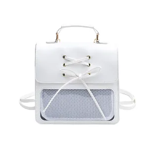Minimalist white large capacity school backpack with transparent window and bow detail