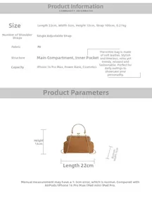 Maßangaben für braune PU-Leder-Klipptasche mit 22 cm Länge und 13 cm Höhe im Detailguide