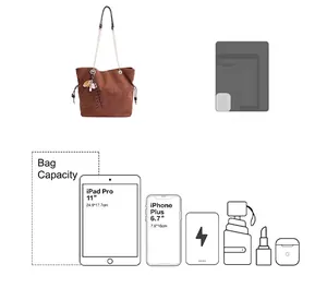 Borsa tote vintage in pelle scamosciata marrone con capienza per iPad Pro e iPhone