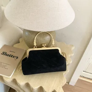 Vintage Wildlederoptik PU Leder Klippverschluss Umhängetasche Für Damen Geprägte Retro Kette Schulter Handtasche Abendtasche