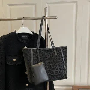 Women's Retro Leopard Print Large Capacity Tote Bag And Pouch Faux Leather Commuter Underarm Shoulder Bag Daily Use