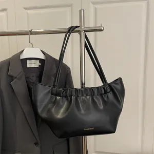 Women Ruched Cloud Tote Bag PU Leather Large Capacity Shoulder Handbag For Wedding Office Daily Minimalist Solid Color Bag