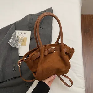 Handtas Met Suèdetextuur Dames Retro Minimalistische Crossbodytas Met Decoratieve Gesp Magneitsluiting Casual Mode