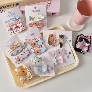 Set di mollette per capelli in acrilico con gatto e cane carino in colori pastello