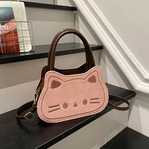 Cute Cat Shaped Handbag Women Synthetic Leather Embroidery Crossbody Bag Small Shoulder Bag Versatile Daily Casual Purse