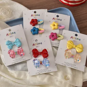 Colorful Korean-style hair clip set featuring cute flower and bow designs for girls