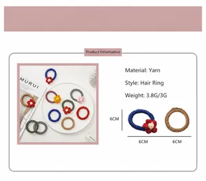 Détails d'élastiques à cheveux tricotés main 6CM avec fleurs en bleu marine et gris