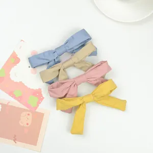 Korean Style Sweet Fabric Bow Hair Clip For Girls Handmade Solid Color Bowknot Duckbill Clip Elegant Hair Accessories For Kids Women
