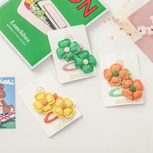 Barrettes à fleurs en tissu vert, rose et jaune ensemble pour filles style mignon