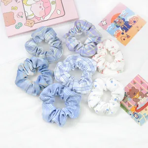 Lot de 7 chouchous à carreaux et fleurs en tissu de style coréen minimaliste