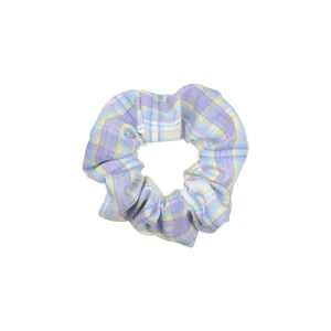 Chouchou en tissu à carreaux aux tons violet clair et jaune pour femmes