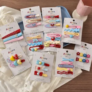 Korean Style Dopamine Colorful Hair Clip Set Cute Bear Bow Heart Plaid Flower Duckbill Snap Clips Sweet Girl Headwear