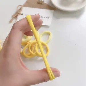 High elasticity seamless yellow hair ties set with anti-slip texture and strong stretch