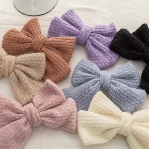 Vintage Double Layer Large Knitted Bow Hair Clip For Women Handmade Mohair Spring Clip Elegant Winter Hair Accessories