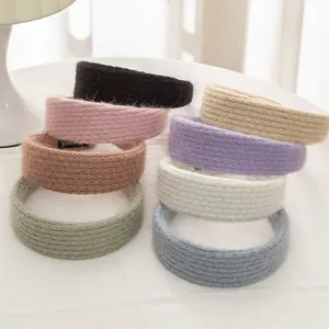 Retro soft knit mohair wide headband set for women in eight assorted pastel colors