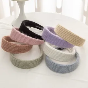 Set of 8 colorful knitted mohair wide headbands in vintage handmade aesthetic