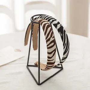 Diademas de tela con estampado de cebra en marrón y negro en soporte de metal fino