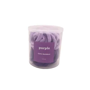 Purple seamless elastic hair ties set in a clear storage jar for girls hair styling