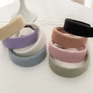 Vintage Mohair Knitted Wide Hairband For Women Retro Soft Thick Crochet Headband Solid Color Winter Hair Accessories Gift
