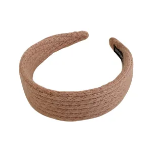 Retro soft knit mohair headband with wide woven texture in warm brown finish