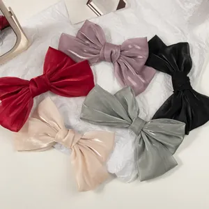 Lot de 5 barrettes nœuds en satin nacré aux couleurs élégantes pour femmes et filles