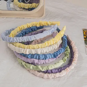 Elegant Ruched Satin Fabric Headband For Women Sweet Pleated Hair Hoop Daily Outing Temperament Hair Accessories