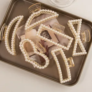 Pince À Cheveux Élégante Style Français Avec Faux Künstliche Perles Grande Pince Crabe En Acrylique Pour Femme Forme Nœud Géométrique Cœur